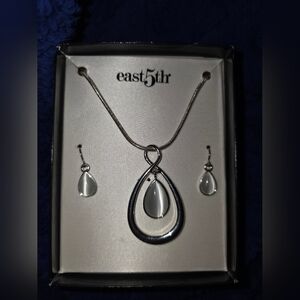 East 5th Silver Teardrop Moonstone Necklace and Earring Set